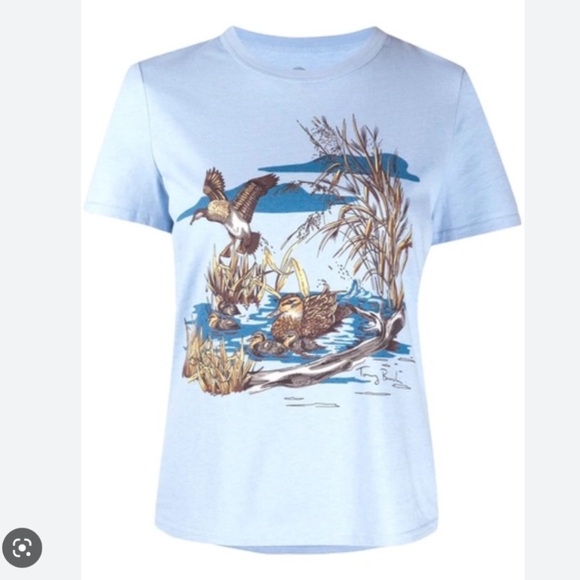 TORY BURCH Duck's Pond T-shirt In Blue Dream size Small S - Picture 3 of 9